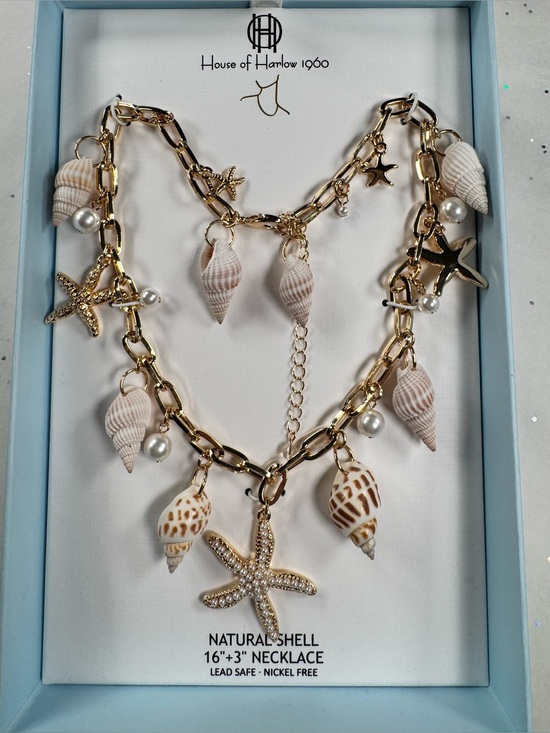 House of Harlow 1960 Jewelry - NWT House of Harlow 1960 Gold Shell & Starfish Charm Necklace in Natural Shell